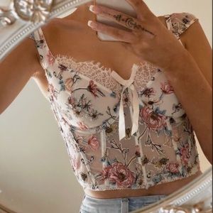 Victoria's Secret Angel 36D Cap Sleeve White Floral Lace Bow Corset Bra Top